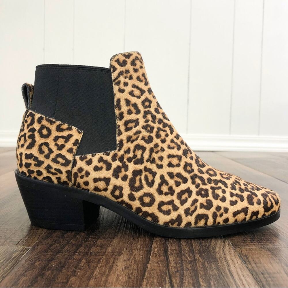 Cole Haan Ankle Bootie Leopard Print  Pull On Boot Dyed Calf Hair Size 5.5